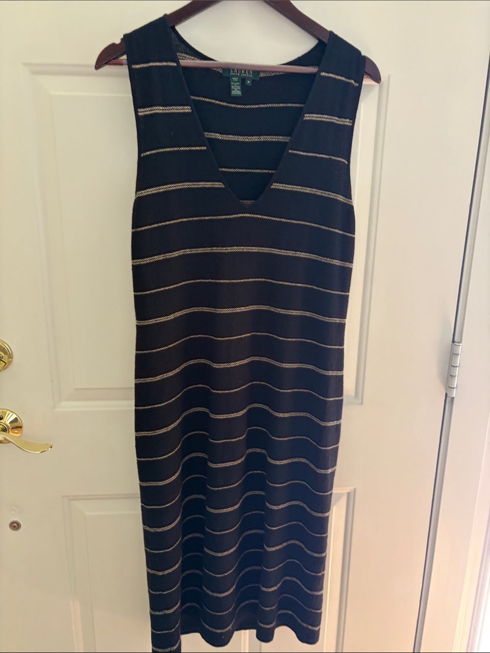 Taylor Black Midi Dress with Gold Stripes